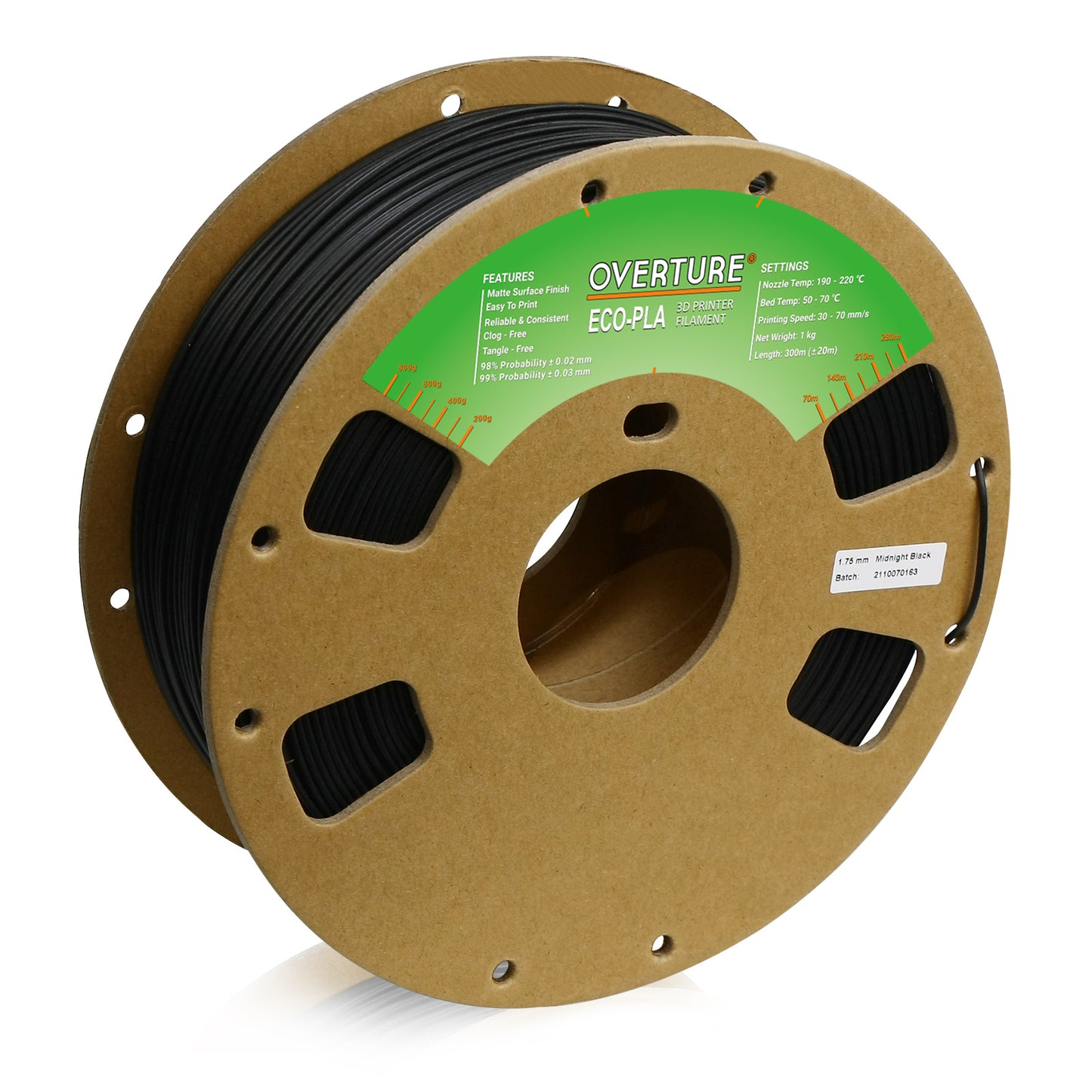 Overture Eco PLA Filament 1.75mm(Midnight Black)